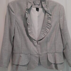 WHBM Gray Peplum Jacket with Ruffle Detail
